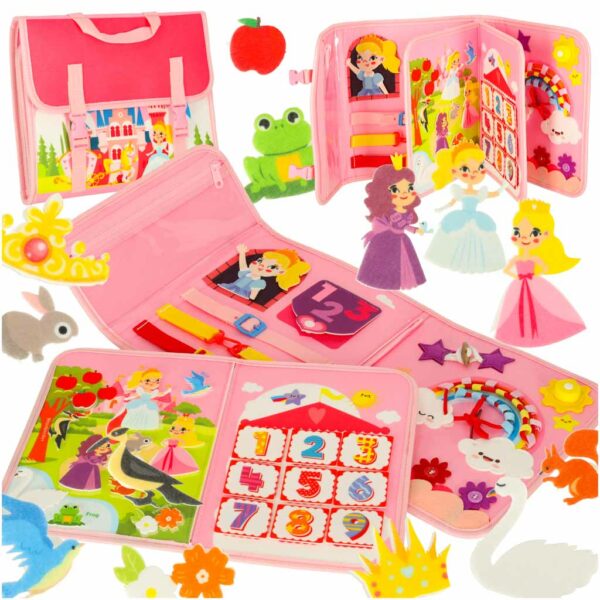 Tablica manipulacyjna sensoryczna montessori walizka plecak rozowa Tablica manipulacyjna sensoryczna montessori walizka plecak rozowa