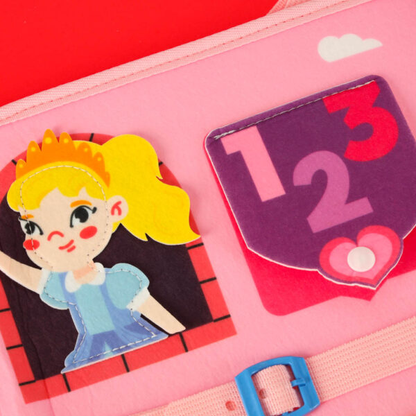 Tablica manipulacyjna sensoryczna montessori walizka plecak rozowa
