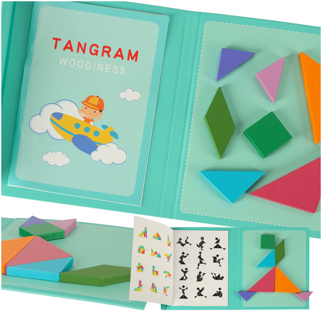 Tangram ksiazeczka magnetyczna ukladanka montessori klocki gra logiczna 3D