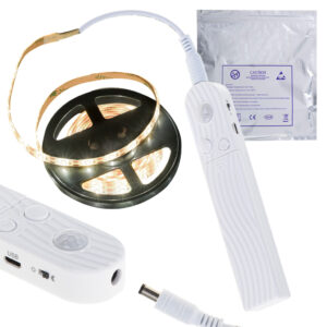 Tasma LED na baterie USB czujnik ruchu 2M cieply bialy