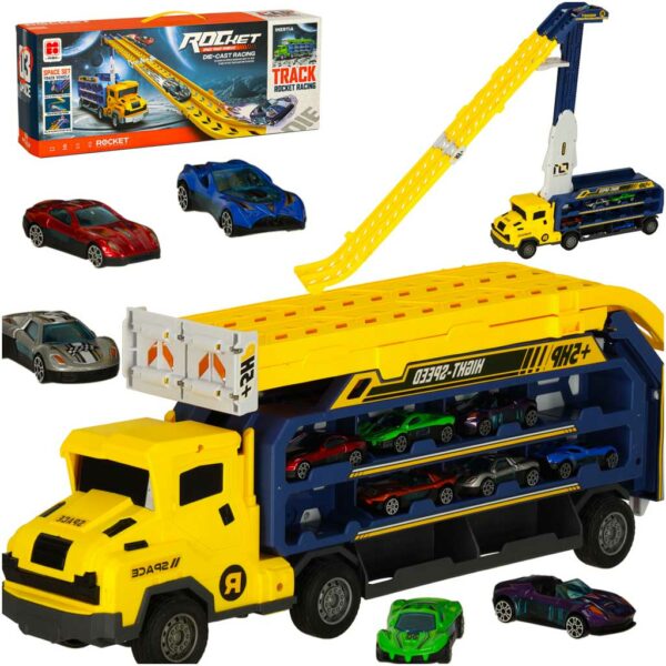 Tor wyscigowy samochodowy laweta transporter 6 el zolty