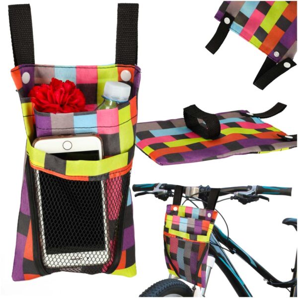 Torba na rower hulajnoge kierownice telefon sakwa rowerowa kolorowa kratka Torba na rower hulajnoge kierownice telefon sakwa rowerowa kolorowa kratka