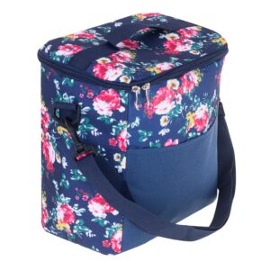 Torba termiczna plazowa na lunch plaze piknik 11L granatowa w kwiaty