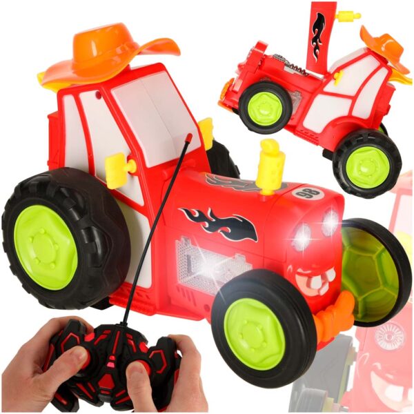 Traktor ciagnik zdalnie sterowany na pilota RC skaczacy tanczacy dzwiek czerwony