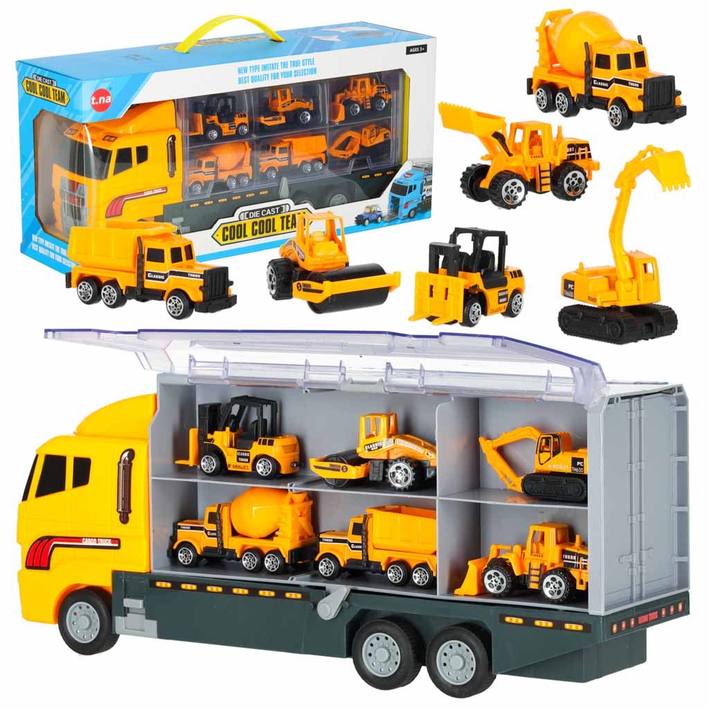 Transporter ciezarowka TIR wyrzutnia metalowe auta maszyny budowlane