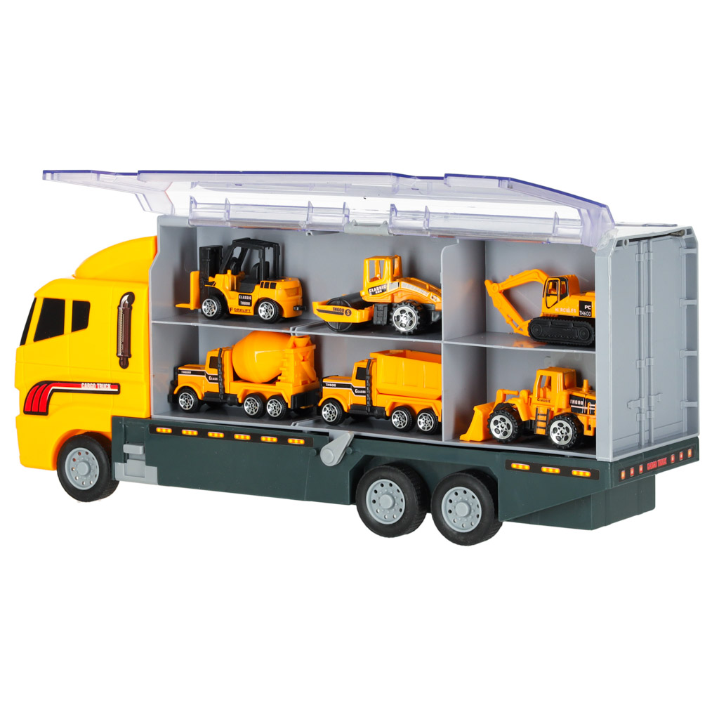 Transporter ciezarowka TIR wyrzutnia metalowe auta maszyny budowlane