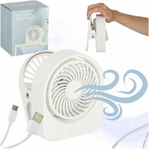 Wentylator biurkowy wiatrak z klipsem bezprzewodowy USB chlodzenie 3 poziomy mocy 11 5cm bialy