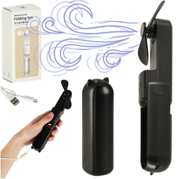 Wiatrak biurkowy wentylator mini reczny skladany wiatraczek przenosny USB czarny Wiatrak biurkowy wentylator mini reczny skladany wiatraczek przenosny USB czarny