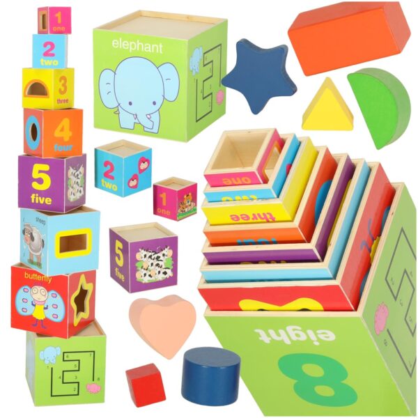 Wieza edukacyjna drewniana sorter ksztalty nauka liczenia 71cm XXL Wieza edukacyjna drewniana sorter ksztalty nauka liczenia 71cm XXL
