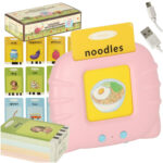 Zabawka edukacyjna czytnik do fiszek kart edukacyjnych do nauki slowek z jezyka angielskiego 112 kart rozowy