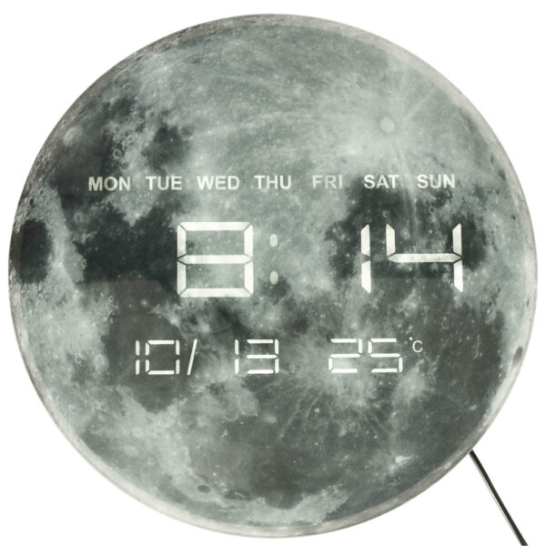Zegar scienny planeta ksiezyc z wyswietlaczem LED 32 cm szary