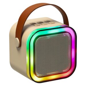 Zestaw do karaoke 2 mikrofony glosnik przenosny BLUETOOTH USB LED bezowy