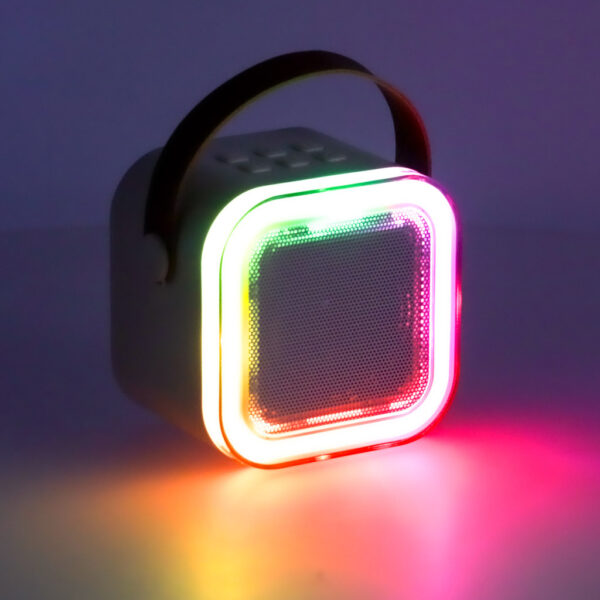 Zestaw do karaoke 2 mikrofony glosnik przenosny BLUETOOTH USB LED bezowy