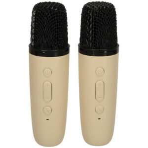 Zestaw do karaoke 2 mikrofony glosnik przenosny BLUETOOTH USB LED bezowy