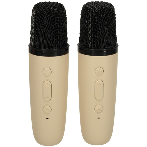 Zestaw do karaoke 2 mikrofony glosnik przenosny BLUETOOTH USB LED bezowy