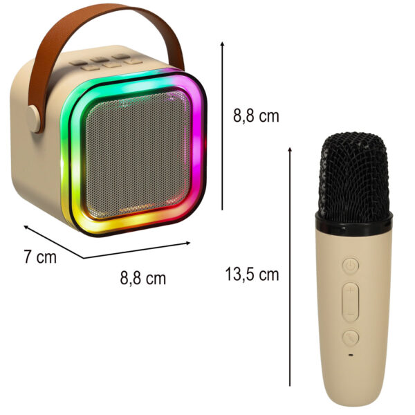 Zestaw do karaoke 2 mikrofony glosnik przenosny BLUETOOTH USB LED bezowy