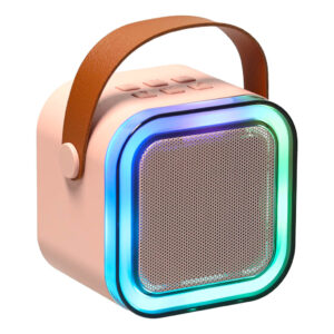 Zestaw do karaoke 2 mikrofony glosnik przenosny BLUETOOTH USB LED rozowy
