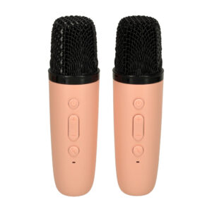 Zestaw do karaoke 2 mikrofony glosnik przenosny BLUETOOTH USB LED rozowy
