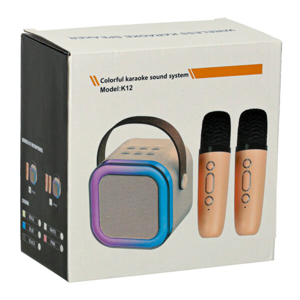Zestaw do karaoke 2 mikrofony glosnik przenosny BLUETOOTH USB LED rozowy