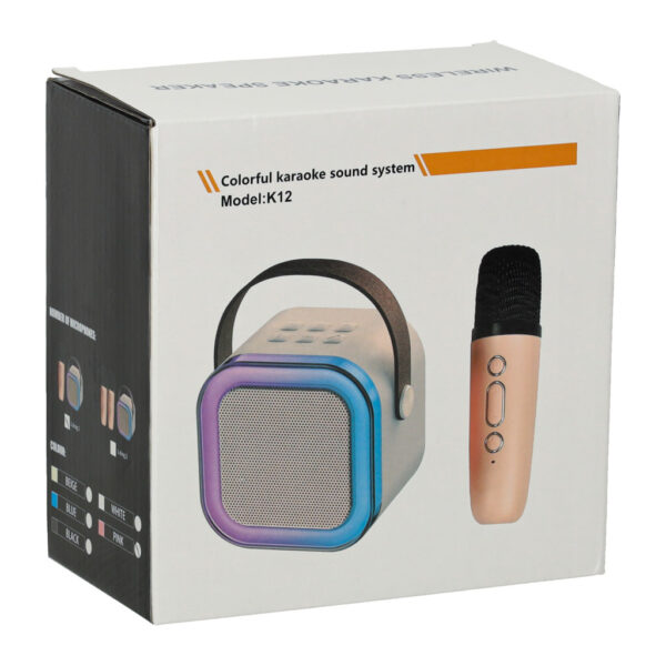 Zestaw do karaoke mikrofon glosnik przenosny BLUETOOTH USB LED bezowy