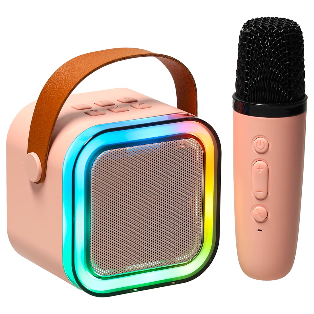 Zestaw do karaoke mikrofon glosnik przenosny BLUETOOTH USB LED rozowy