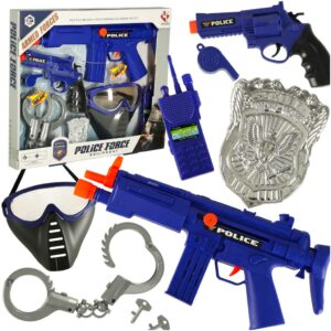 Zestaw policyjny malego policjanta pistolet karabin maska kajdanki akcesoria policyjne