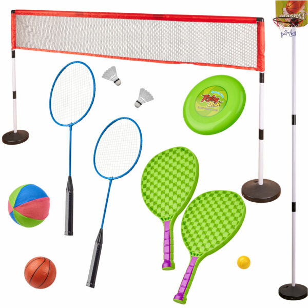 Zestaw sportowy 5w1 badminton koszykowka siatkowka tenis frisbee Zestaw sportowy 5w1 badminton koszykowka siatkowka tenis frisbee