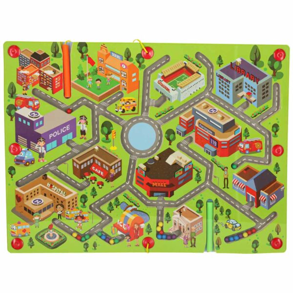 Gra labirynt magnetyczna planszowa drewniana do podrozy duze miasto 2 graczy 172243.jpg
