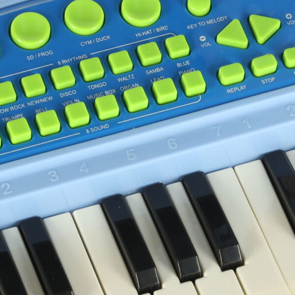 Keyboard dla dzieci pianinko interaktywne organki 37 klawiszy mikrofon statyw niebieskie 173060.jpg