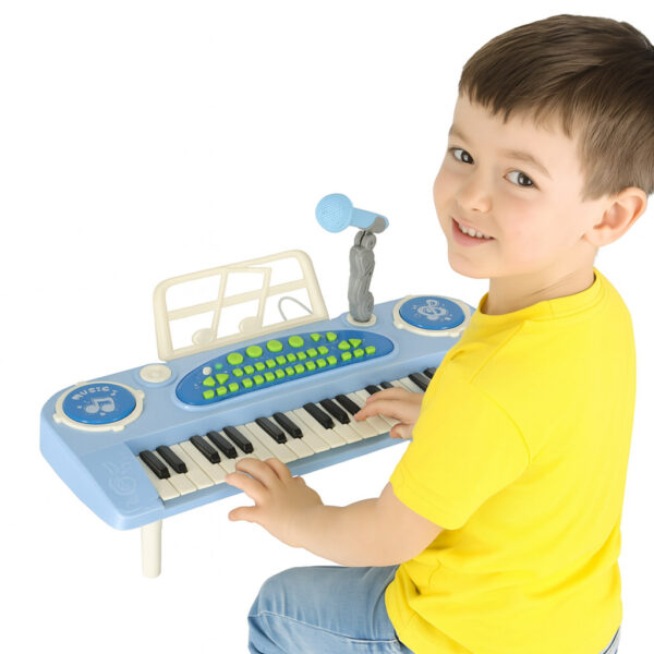 Keyboard dla dzieci pianinko interaktywne organki 37 klawiszy mikrofon statyw niebieskie 173067.jpg