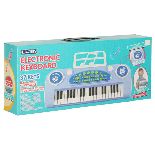 Keyboard dla dzieci pianinko interaktywne organki 37 klawiszy mikrofon statyw niebieskie 173069.jpg