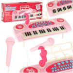 Keyboard dla dzieci pianinko interaktywne organki 37 klawiszy mikrofon statyw rozowe