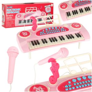 Keyboard dla dzieci pianinko interaktywne organki 37 klawiszy mikrofon statyw rozowe 173070.jpg