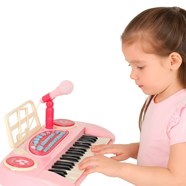 Keyboard dla dzieci pianinko interaktywne organki 37 klawiszy mikrofon statyw rozowe 173081.jpg