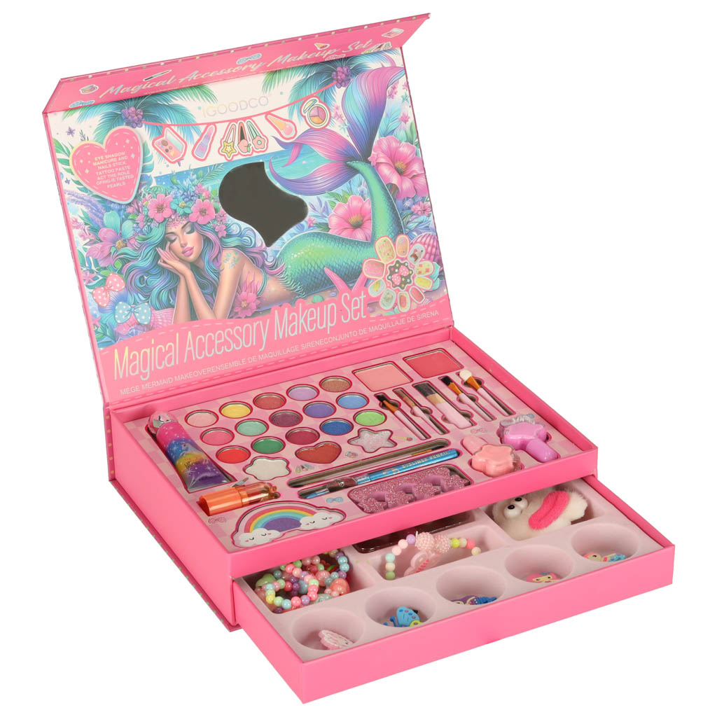 Kuferek zestaw kosmetykow do makijazu i paznokci makeup kosmetyki cienie lakiery szuflady syrenka