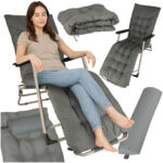 Lezak ogrodowy LUARO fotel skladany turystyczny z poduszka szary