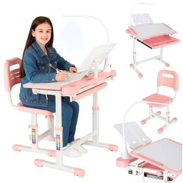Kinder-Schulpult, verstellbarer Stuhl, LED-Lampe, USB, rosa, 175610 Kinder-Schulpult mit verstellbarem Stuhl und LED-Lampe USB rosa 175610.jpg