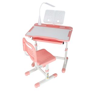 Kinder-Schulpult mit verstellbarem Stuhl und LED-Lampe USB rosa 175611.jpg