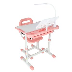 Kinder-Schulpult mit verstellbarem Stuhl und LED-Lampe USB rosa 175612.jpg