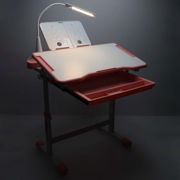 Kinder-Schulpult mit verstellbarem Stuhl und LED-Lampe USB rosa 175620.jpg