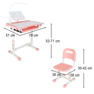 Kinder-Schulpult mit verstellbarem Stuhl und LED-Lampe USB rosa 175622.jpg