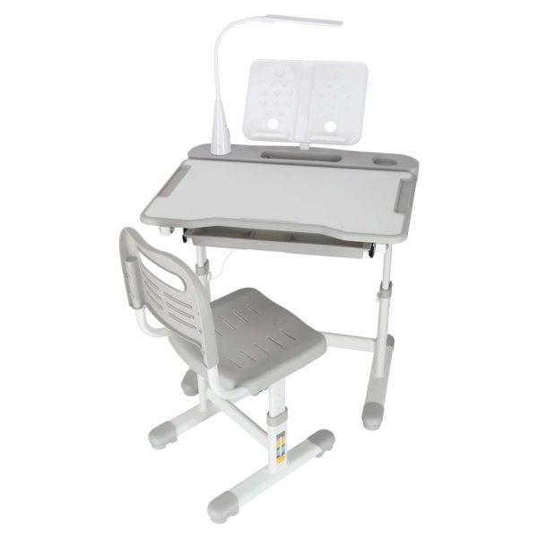 Kinder-Schulpult mit verstellbarem Stuhl und LED-Lampe, USB, grau 175578.jpg
