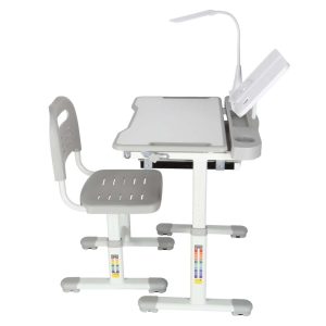 Kinder-Schulbank mit verstellbarem Stuhl und LED-Lampe USB grau 175580.jpg