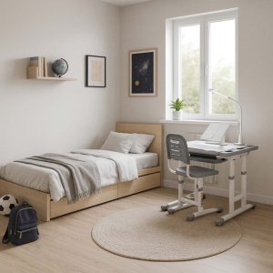 Kinder-Schulpult mit verstellbarem Stuhl und LED-Lampe, USB, grau 175588.jpg