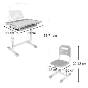 Kinder-Schulpult mit verstellbarem Stuhl und LED-Lampe, USB, grau 175589.jpg