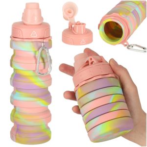 Butelka na wode bidon silikonowy skladany z uchwytem sportowy 500ml teczowy 174037.jpg