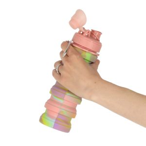 Butelka na wode bidon silikonowy skladany z uchwytem sportowy 500ml teczowy 174047.jpg