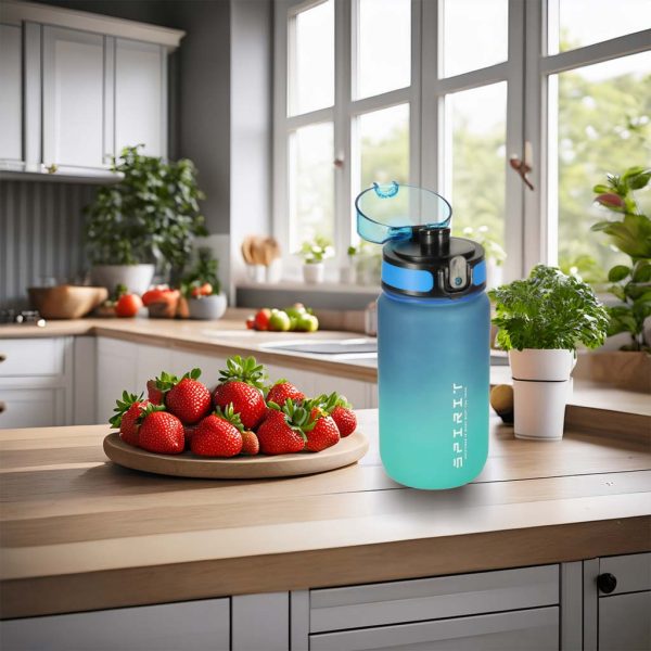 Butelka na wode bidon ze slomka uchwytem sportowy 600ml niebiesko zielony
