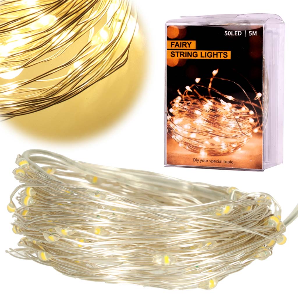 Lampki LED druciki dekoracyjne 5m 50LED cieply bialy 148245.jpg