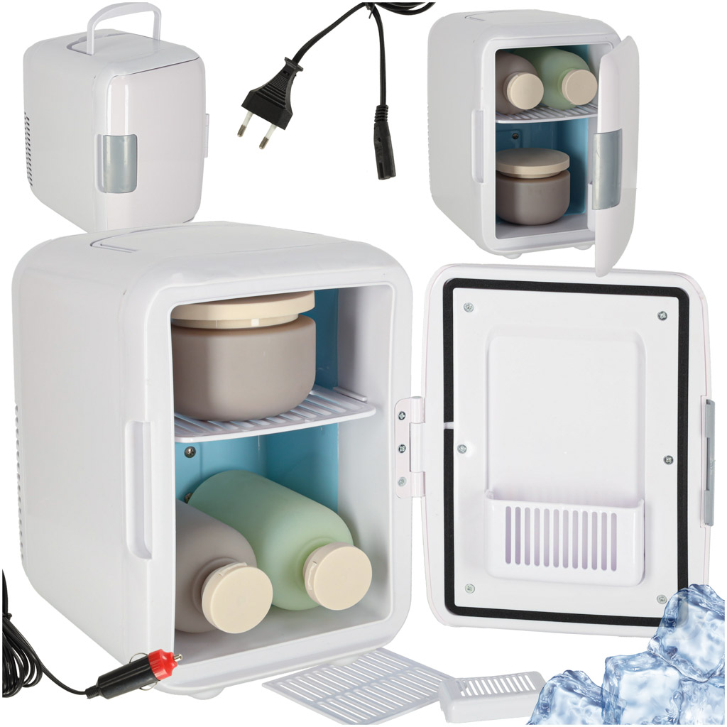 Lodowka turystyczna elektryczna samochodowa mini na jedzenie kosmetyki grzanie chlodzenie 2w1 4L biala